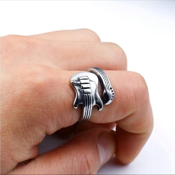 Silver Guitar Unisex Wrap Style Ring - Picture 2 of 6